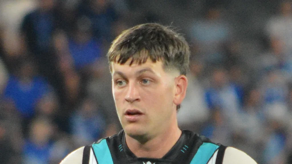 Zak Butters, photographed during the round 1, 2026 AFL match between North Melbourne and Port Adelaide at Docklands Stadium. He nominated the Western Bulldogs as his preferred club on 12 September 2026.